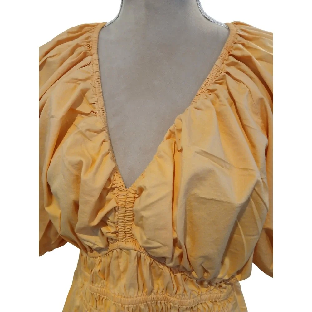 Old Navy Med Tall Orange Cotton Puff Sleeve Smocked Peplum Blouse V-Neck Top